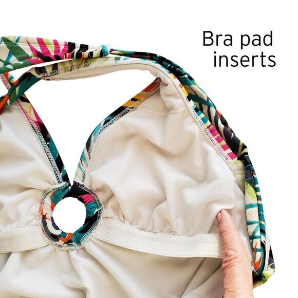 Shade & Shore Plunge Ring Detail One Piece Multi Tropical Print Swimsuit M - Picture 5 of 11